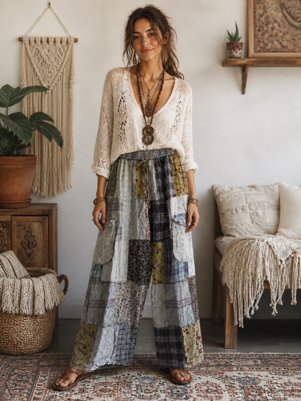 NWT Young Threads Patchwork Boho Pants